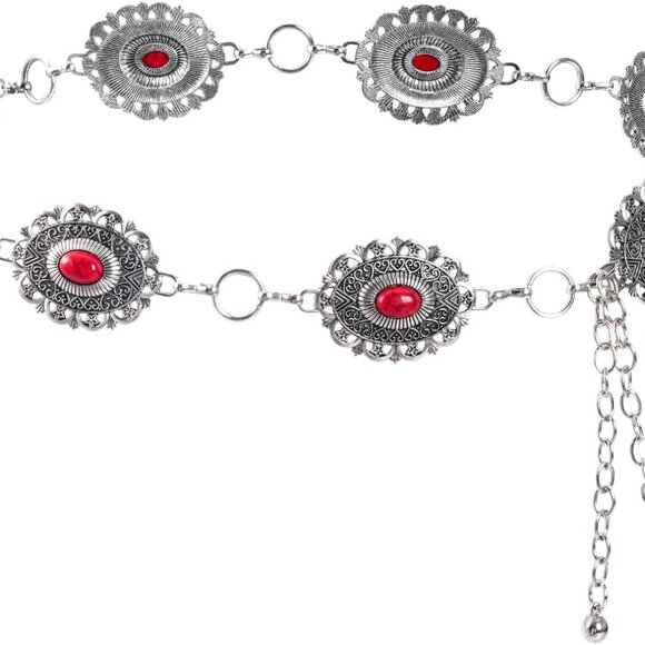 Accessories - Western Oval Concho Chain Belt for Women Metal Waist Chain Belt for Dresses Jean